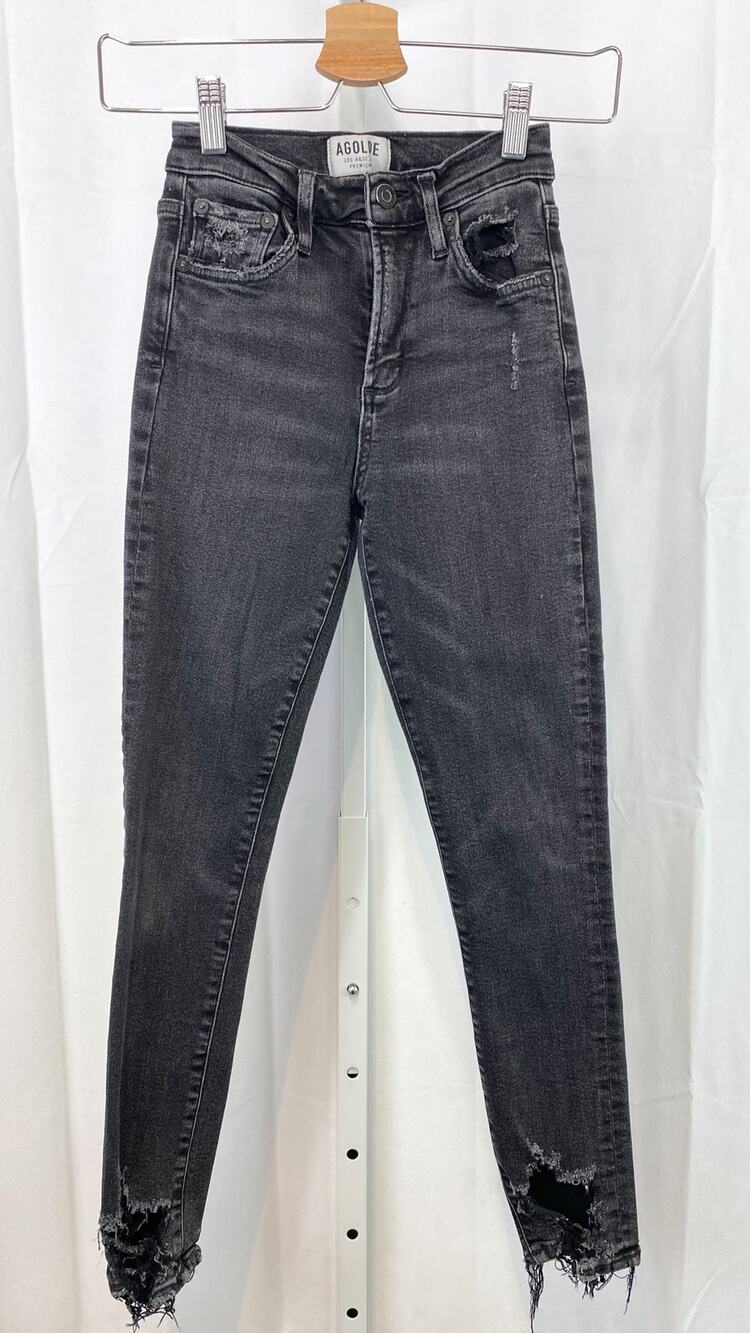 AGOLDE Size 24 Sophie High Rise Skinny Crop Jeans Distressed Hem Black AG